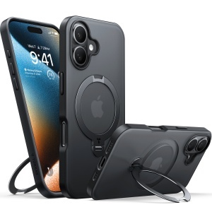 Husa pentru iPhone 16 Plus, Torras Ostand Spin MagSafe, Negru