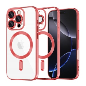 Husa pentru iPhone 16 Pro Max, Antisoc, Protectie camera, set cu sticker, Luxury Shield Magsafe, Rosu
