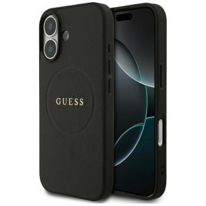 Husa pentru iPhone 17, Guess Grained Gold Ring MagSafe, Negru