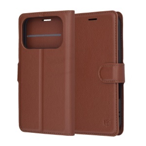 Husa pentru iPhone 17 Pro Max, SKYDDAR INNOVATION, Leather Folio tip Carte, cu Portofel Interior, Finisaje Premium, set cu sticker, Maro - Img 5