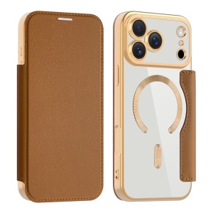Husa pentru iPhone 17 Pro tip carte, SKYDDAR INOVATION, SmartMag Book, Magsafe, RFiD, Suport Carduri, set cu sticker, Maro - Img 2