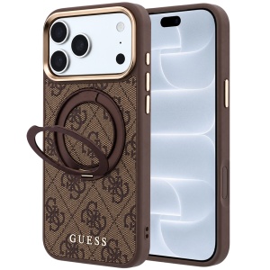 Husa pentru iPhone 18 Pro / iPhone 17 Pro - Guess Ring Stand 360 4G Leather Classic Logo MagSafe - Brown