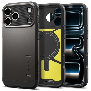 Husa pentru iPhone 18 Pro Max / 17 Pro Max, Antisoc, Spigen Tough Armor T MagSafe, Cenusiu