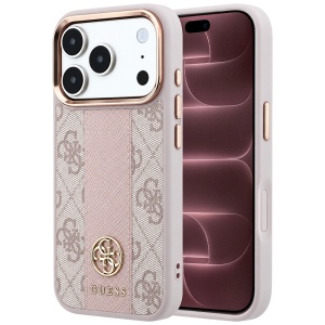 Husa pentru iPhone 18 Pro Max / iPhone 17 Pro Max - Guess Leather 4G Stripe Round Classic Logo MagSafe (GUHMP18X6P4G4RCP) - Pink