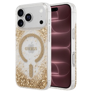 Husa pentru iPhone 18 Pro Max / iPhone 17 Pro Max - Guess Resin Bottom Glitter MagSafe (GUHMP18XRGRGED) - Gold