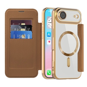 Husa pentru iPhone Air tip carte, SKYDDAR INOVATION, SmartMag Book, Magsafe, RFiD, Suport Carduri, set cu sticker, Maro