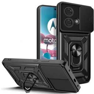 Husa pentru Motorola Edge 40 Neo, SKYDDAR INNOVATION, CamShield, Inel magnetic, set cu sticker, Negru