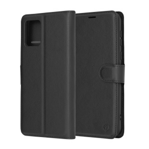 Husa pentru Motorola Moto E13, SKYDDAR INNOVATION, Leather Folio tip Carte, cu Portofel Interior, Finisaje Premium, set cu sticker, Negru