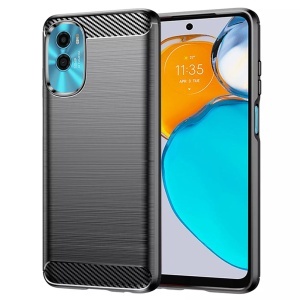 Husa pentru Motorola Moto E22s, SKYDDAR INNOVATION, Carbon Silicone, din Silicon Slim, cu textura Fibra Carbon, set cu sticker, Negru