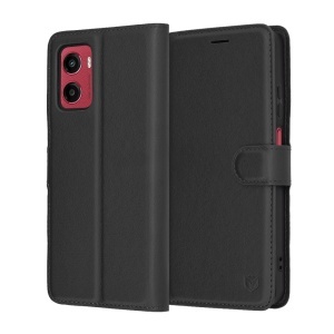 Husa pentru Motorola Moto G05 / Moto E15, SKYDDAR INNOVATION, Leather Folio tip Carte, cu Portofel Interior, Finisaje Premium, set cu sticker, Negru