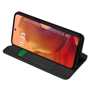 Husa pentru Motorola Moto G15 / Moto G15 Power, SKYDDAR INNOVATION, Magskin Book, tip Carte cu Portofel Interior, set cu sticker, Negru - Img 4