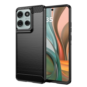Husa pentru Motorola Moto G75, SKYDDAR INNOVATION, Carbon Silicone, din Silicon Slim, cu textura Fibra Carbon, set cu sticker, Negru