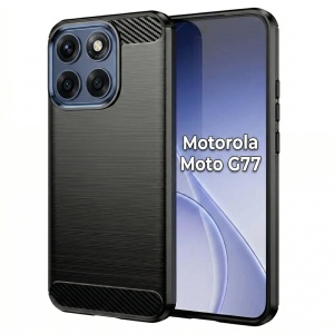 Husa pentru Motorola Moto G77, SKYDDAR INNOVATION, Carbon Silicone, din Silicon Slim, cu textura Fibra Carbon, set cu sticker, Negru
