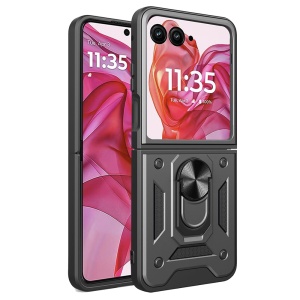 Husa pentru Motorola Razr 50 Ultra, SKYDDAR INNOVATION, CamShield, Inel magnetic, set cu sticker, Negru