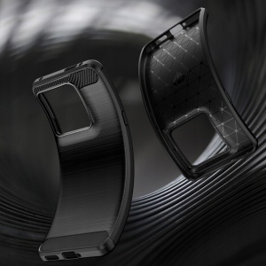 Husa pentru Motorola Signature, , din Silicon Slim, cu textura Fibra Carbon, Skyddar Carbon Silicone, set cu sticker, Negru - Img 3