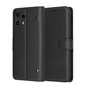 Husa pentru Nothing Phone (3a) Lite, SKYDDAR INNOVATION, Leather Folio tip Carte, cu Portofel Interior, Finisaje Premium, set cu sticker, Negru