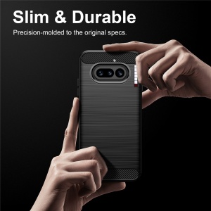 Husa pentru Nothing Phone (4a) din Silicon Slim, cu textura Fibra Carbon, set cu sticker, Carbon Silicone, Negru - Img 5