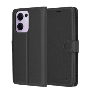 Husa pentru Oppo Reno13 F 4G / Reno13 F 5G / Reno13 FS 5G, SKYDDAR INNOVATION, Leather Wallet, tip Carte cu Portofel Interior, Finisaje Premium, set cu sticker, Negru