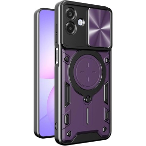 Husa pentru Samsung Galaxy A07 4G, SKYDDAR INNOVATION, CamGuard Pro, Inel Magnetic, Protectie Camera, set cu sticker, Mov