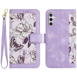 Husa pentru Samsung Galaxy A15 4G / Galaxy A15 5G din Piele Ecologică cu Design Floral, Protecție 360°, Stand Integrat, Buzunare pentru Carduri, SKDR Floral Wallet - Mov - Img 1
