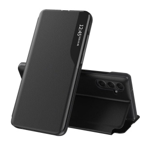 Husa pentru Samsung Galaxy A25 5G, tip carte, set cu sticker, eFold, Negru
