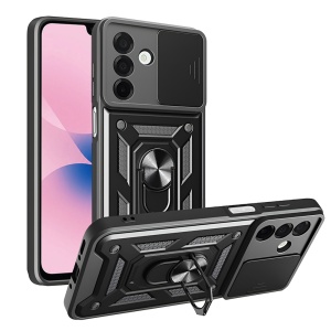 Husa pentru Samsung Galaxy A27 5G, SKYDDAR INNOVATION, CamShield, Inel magnetic, set cu sticker, Negru