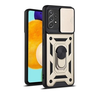 Husa pentru Samsung Galaxy A52 5G / Galaxy A52 4G / Galaxy A52s 5G, SKYDDAR INNOVATION, CamShield, Inel magnetic, set cu sticker, Auriu