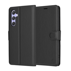 Husa pentru Samsung Galaxy A54, SKYDDAR INNOVATION, Leather Folio tip Carte, cu Portofel Interior, Finisaje Premium, set cu sticker, Negru