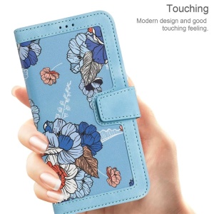 Husa pentru Samsung Galaxy A55 5G din Piele Ecologică cu Design Floral, Protecție 360°, Stand Integrat, Buzunare pentru Carduri, SKDR Floral Wallet - Bleu - Img 4