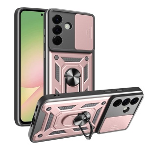 Husa pentru Samsung Galaxy A56 5G, antisoc, inel magnetic, protectie camera, set cu sticker, camshield, roz