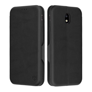 Husa pentru Samsung Galaxy J7 2017, SKYDDAR INNOVATION, Safe Wallet tip carte din Piele Ecologica, Suport Carduri, Inchidere Magnetica, Negru, set cu sticker