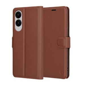 Husa pentru Samsung Galaxy S25 Edge, SKYDDAR INNOVATION, Leather Wallet, tip Carte cu Portofel Interior, Finisaje Premium, set cu sticker, Maro