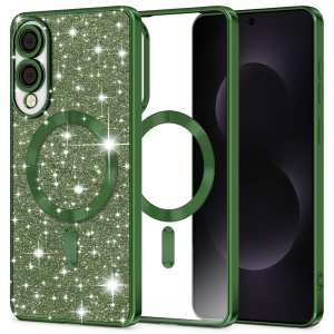 Husa pentru Samsung Galaxy S25 Edge, SKYDDAR INNOVATION, Luxury Glitter Magsafe, Antisoc, Fundal Detasabil 2-in-1, Protectie Superioara, Margini Ridicate, Verde, set cu sticker