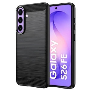 Husa pentru Samsung Galaxy S25 FE;Samsung Galaxy S26 FE din Silicon Slim, cu textura Fibra Carbon, set cu sticker, Carbon Silicone, Negru