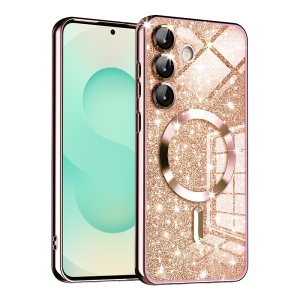 Husa pentru Samsung Galaxy S25 Plus, SKYDDAR INNOVATION, Luxury Glitter Magsafe, Antisoc, Fundal Detasabil 2-in-1, Margini Ridicate, set cu sticker, Roz auriu