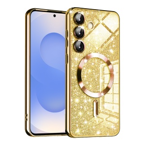 Husa pentru Samsung Galaxy S25, SKYDDAR INNOVATION, Luxury Glitter Magsafe, Antisoc, Fundal Detasabil 2-in-1, Margini Ridicate, set cu sticker, Auriu