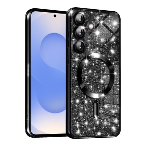 Husa pentru Samsung Galaxy S25, SKYDDAR INNOVATION, Luxury Glitter Magsafe, Antisoc, Fundal Detasabil 2-in-1, Margini Ridicate, set cu sticker, Negru