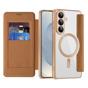 Husa pentru Samsung Galaxy S26 Edge tip carte, SKYDDAR INOVATION, SmartMag Book, Magsafe, RFiD, Suport Carduri, set cu sticker, Maro