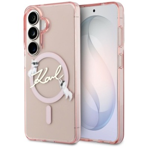 Husa pentru Samsung Galaxy S26 - Karl Lagerfeld IML Choupette Karl Script Logo MagSafe (KLHMS26S5HKSCAP) - Pink