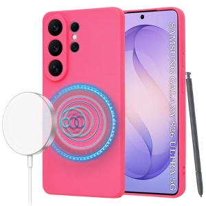 Husa pentru Samsung Galaxy S26 Ultra, SKYDDAR INNOVATION, din Silicon Catifelat, SoftFlex Magsafe, set cu sticker, Fucsia