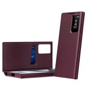 Husa pentru Samsung Galaxy S26 Ultra tip carte, Skyddar, cu portofel si SmartView, Premium, set cu sticker, Rosu