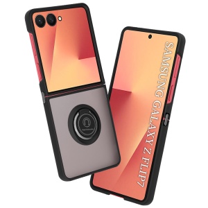 Husa pentru Samsung Galaxy Z Flip7, SKYDDAR INNOVATION, Glinth+ cu Inel Rotativ 360°, Compatibilitate Magnetica, Negru, set cu sticker