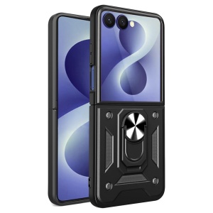 Husa pentru Samsung Galaxy Z Flip8, protectie camere, Inel magnetic, set cu sticker, CamShield, Negru
