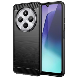 Husa pentru Xiaomi Redmi 14C / Poco C75 din Silicon Slim, cu textura Fibra Carbon, set cu sticker, Carbon Silicone, Negru
