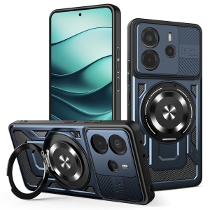 Husa pentru Xiaomi Redmi Note 14 5G, SKYDDAR INNOVATION, RuggedCam, Inel magnetic antisoc, set cu sticker, Albastru