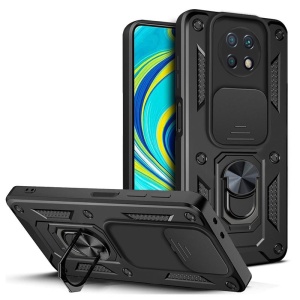 Husa pentru Xiaomi Redmi Note 9, SKYDDAR INNOVATION, CamShield, Inel magnetic, set cu sticker, Negru