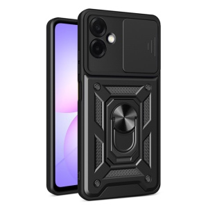 Husa Samsung Galaxy A07 4G, Protectie camera, Inel magnetic, set cu sticker, CamShield, Negru
