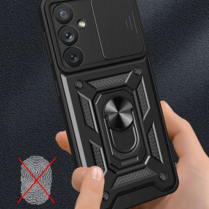 Husa Samsung Galaxy A25 5G cu inel magnetic si protectie camera Skyddar CamShield - Negru - Img 3
