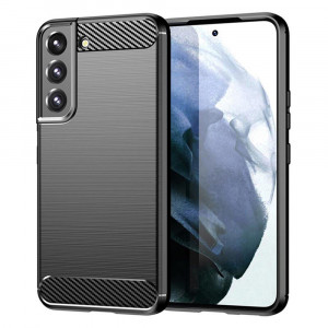 Husa Samsung Galaxy S22 5G din silicon, Slim, cu textura Fibra Carbon - Negru