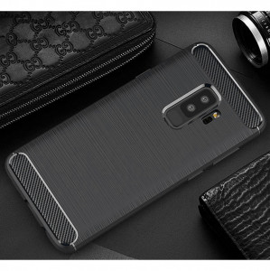 Husa Samsung Galaxy S9 Plus din silicon, Slim, cu textura Fibra Carbon - Negru - Img 2